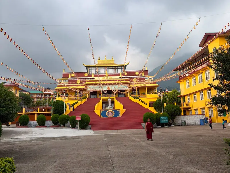 Chokling Tibetan Monastery with golden spires and ornate Tibetan architecture in Bir Billing